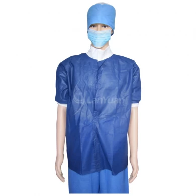 3 Velcro Dark Blue Lab Gown With Knitted Cuffs and Collar