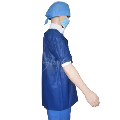 3 Velcro Dark Blue Lab Gown With Knitted Cuffs and Collar