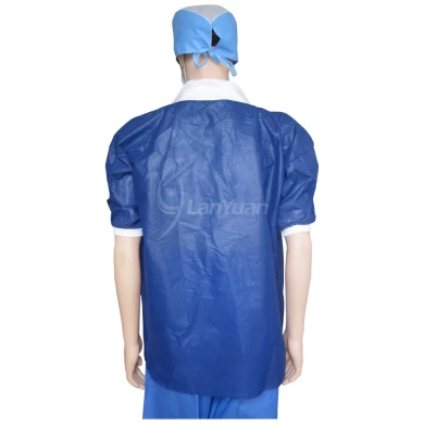 3 Velcro Dark Blue Lab Gown With Knitted Cuffs and Collar