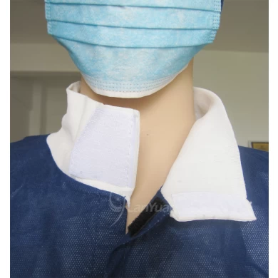 3 Velcro Dark Blue Lab Gown With Knitted Cuffs and Collar