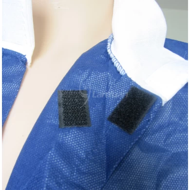 3 Velcro Dark Blue Lab Gown With Knitted Cuffs and Collar