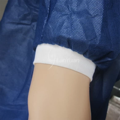 3 Velcro Dark Blue Lab Gown With Knitted Cuffs and Collar