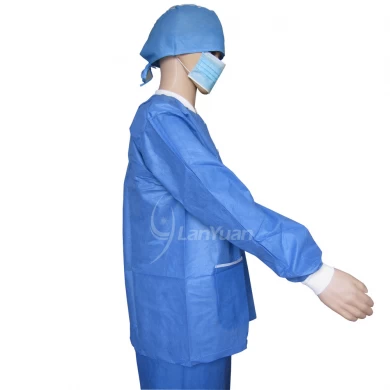 Blue Jacket Lab Coat With Knitted Cuffs and Collar