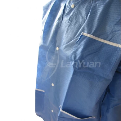 Blue Jacket Lab Coat With Knitted Cuffs and Collar