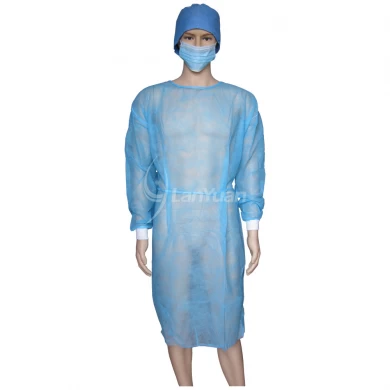 Blue Non-woven disposable Isolation gown with Knitted Cuffs