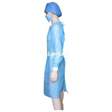 Blue Non-woven disposable Isolation gown with Knitted Cuffs