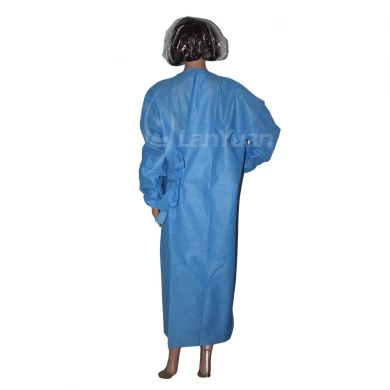 Blue standard SMS surgical dress with knitted sleeve