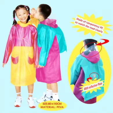 Colorful Stitching Raincoat with a Backpack for Children