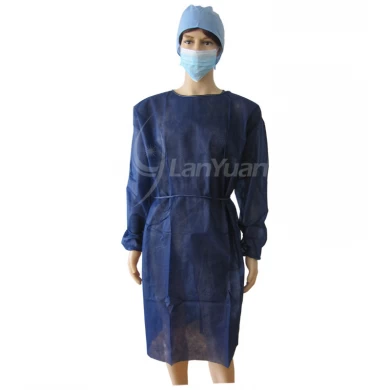 Dark blue PP Surgical gown disposable non-woven Isolation gown with elastic cuffs