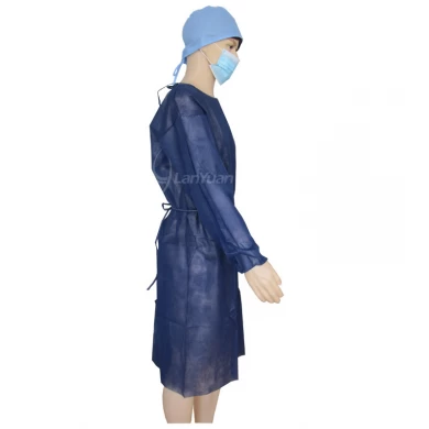 Dark blue PP Surgical gown disposable non-woven Isolation gown with elastic cuffs