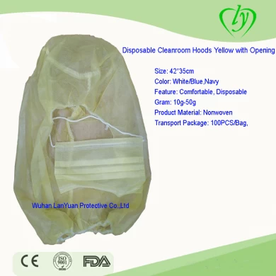 Disposable Cleanroom Hoods cap Yellow with Opening