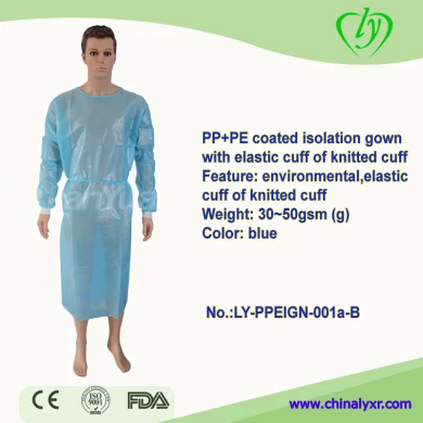 Desechable Aislamiento de alta calidad de PP + PE recubierto vestido