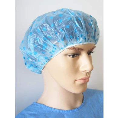 Disposable PE Bath Hat with Heart-Shaped in Blue