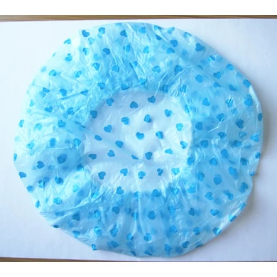 Disposable PE Shower Cap with Heart-Shaped in Pink