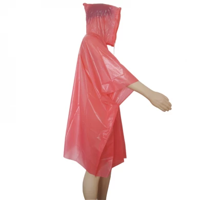 Disposable PEVA Red Poncho Hooded With String