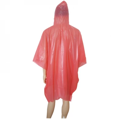 Disposable PEVA Red Poncho Hooded With String