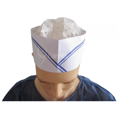 Disposable Paper Chef Cooking Hat (Blue Double Strip )