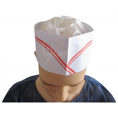 Disposable Paper Chef Cooking Hat (Red Double Strip)