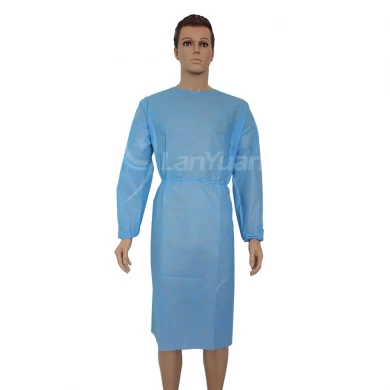 Disposable non-woven long sleeve patient gown blue