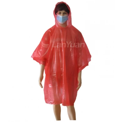 Emergency Disposable Red Rain Poncho with Hood