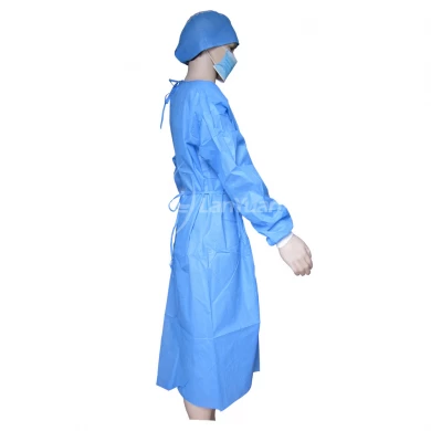 High quality Disposable Blue Medical SMS Surgical Gown With Knitted Cuffs