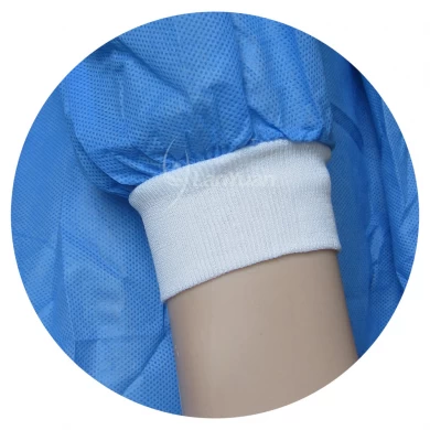 High quality Disposable Blue Medical SMS Surgical Gown With Knitted Cuffs