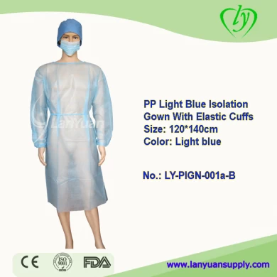 Light Blue PP+PE Isolation Gown With Elastic Cuffs