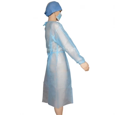 Light Blue PP+PE Isolation Gown With Elastic Cuffs