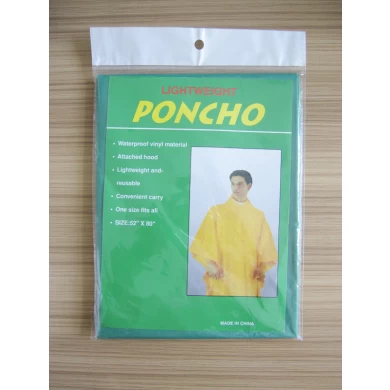 PEVA Green Poncho for Hiking With Hood and String