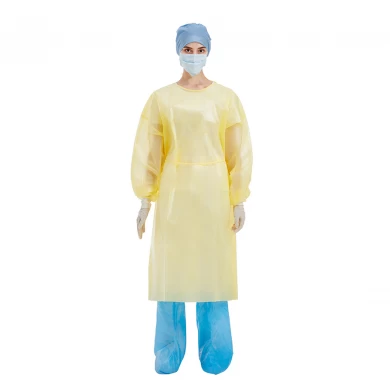 PP+PE Yellow Disposable Hospital Medical Isolation Gowns with Kintted Cuffs