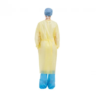 PP+PE Yellow Disposable Hospital Medical Isolation Gowns with Kintted Cuffs