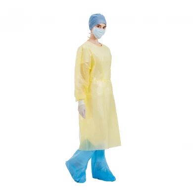 PP+PE Yellow Disposable Hospital Medical Isolation Gowns with Kintted Cuffs