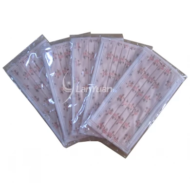 Single Piece Package Ear Loop Nonwoven Pink Face Mask With Flowers Pattern