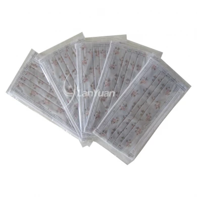 Single Piece Package Nonwoven Gray Face Mask with Flowers Pattern