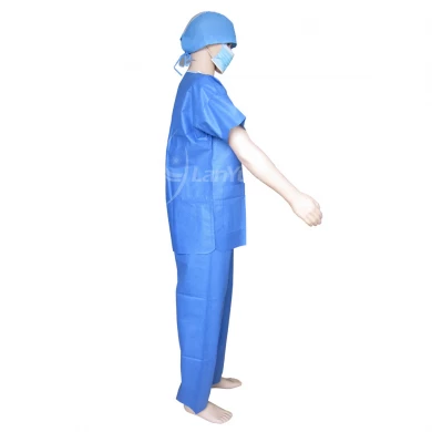 Soft SMS V-collar Blue Scrub Suit With 3 Pockets