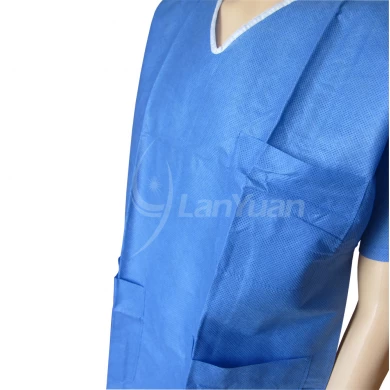 Soft SMS V-collar Blue Scrub Suit With 3 Pockets