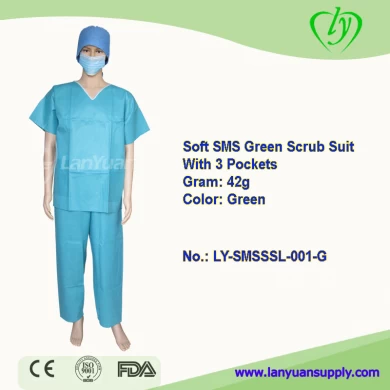 Soft-SMS mit V-Kragen Grüne Scrub Uniform mit 3 Taschen