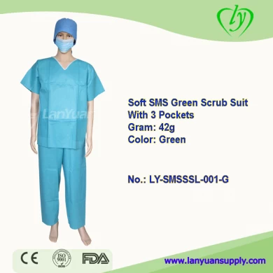 Soft SMS V-collar Green Scrub uniform With 3 Pockets