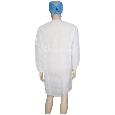 Velcro Collarless White Lab Coat With Elastic Cuffs