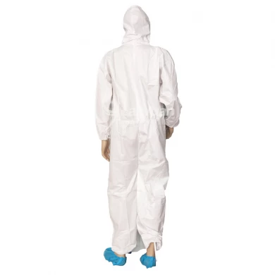 White Waterproof Breathable Coverall With Hood