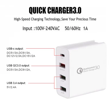 48W QC 3.0 4 Port Chargeur mural rapide