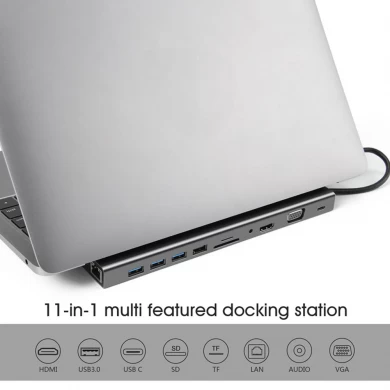 E-Sun 11 in 1 Type-C Hub Docking Adapter to USB C USB3.0 HD MI VGA SD TF PD Converter Extension Dock