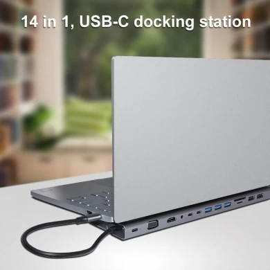 E-Sun 14 in 1 Type C USB C Hub Docking Adapter to UHD VGA RJ45 USB 3.0 Ports SD/TF Card Reader USB-C Power Delivery   for Laptop