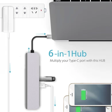 E-Sun 6 in 1 Type C USB C Hub Docking Adapter to 3.0 USB SD TF Card Reader & 4K UHDHUB For Laptop