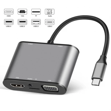E-Sun 8 in 1 Type C USB C Hub Docking Adapter to 3.0 USB 4K UHD VGA SD Card & Audio HUB For Type C Laptop