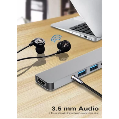E-Sun USB C Hub Docking Station Adapter Hub 5 in 1Type C Hub with Audio Jack &2 USB 3.0 Ports & 4K UHD for Type-C Laptops