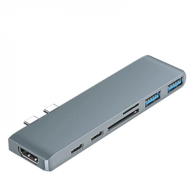 Hub adattatore docking station E-Sun USB C Hub 7 in 1 Hub di tipo C con scheda SD / TF e 2 porte USB 3.0 e 4K UHD per laptop Dual Type-C