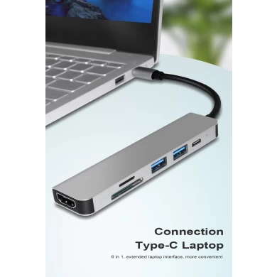 E-sun 6 in 1 Type c Hub Docking USB C Hub with UHD for Laptop