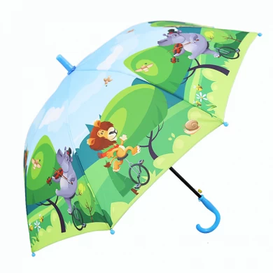 19英寸自动开放高品质安全塑料弯曲手柄儿童伞