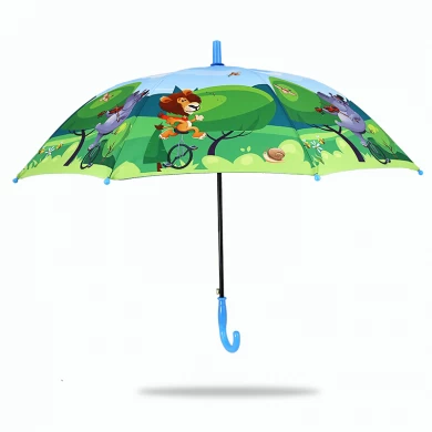 19inch 자동 열기 고품질 안전 플라스틱 곡선 된 핸들 어린이 우산